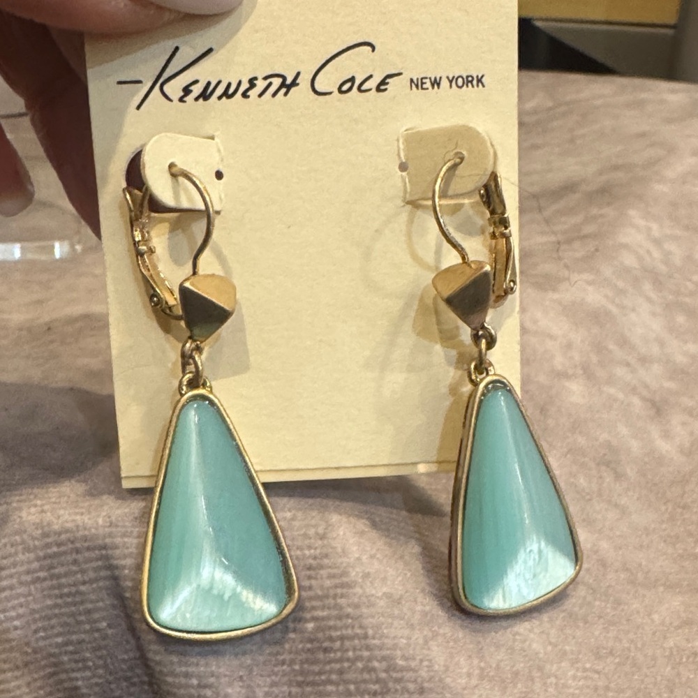 Kenneth Cole New‎ York Gold and Aqua Earrings NWT